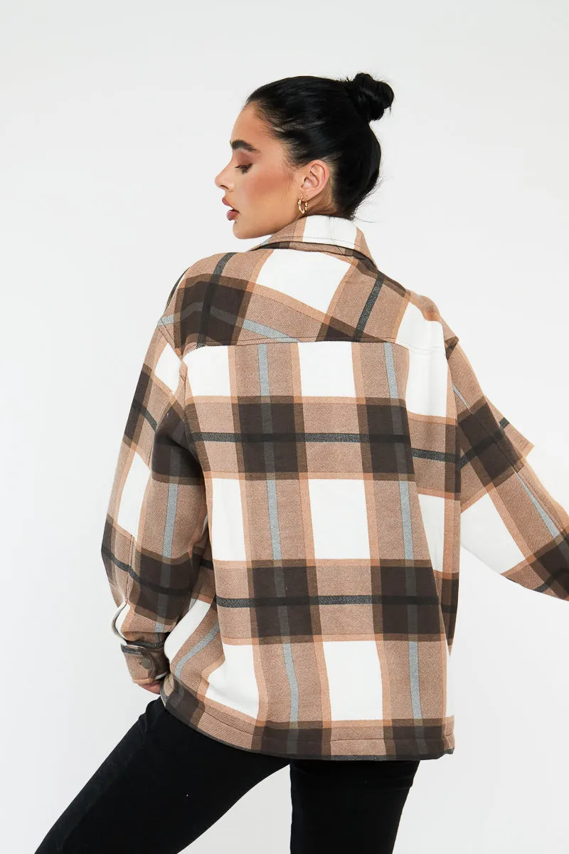 Brown Check Pocket Front Shacket - Misa