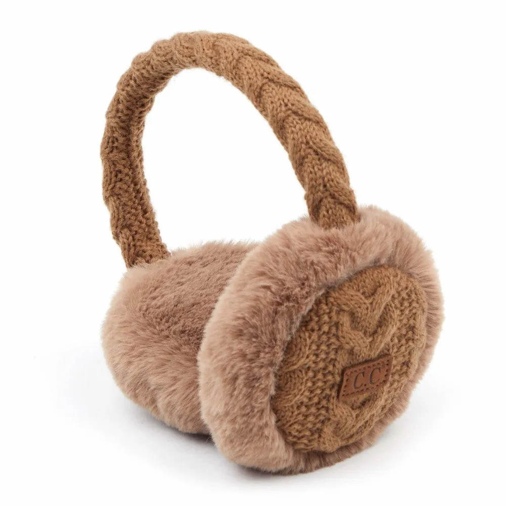 Cable Knit Faux Fur Earmuffs - Taupe