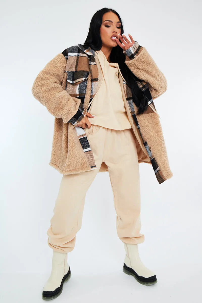 Camel Check Teddy Blend Oversized Shacket - Shanti