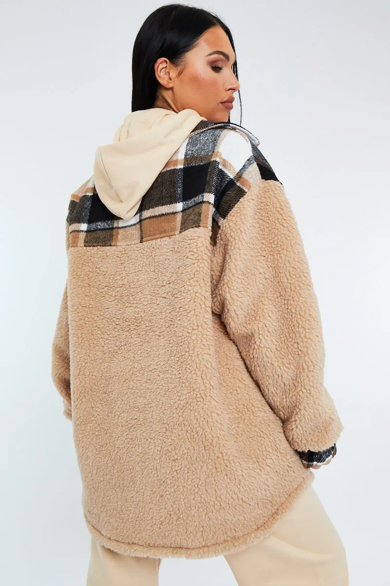 Camel Check Teddy Blend Oversized Shacket - Shanti