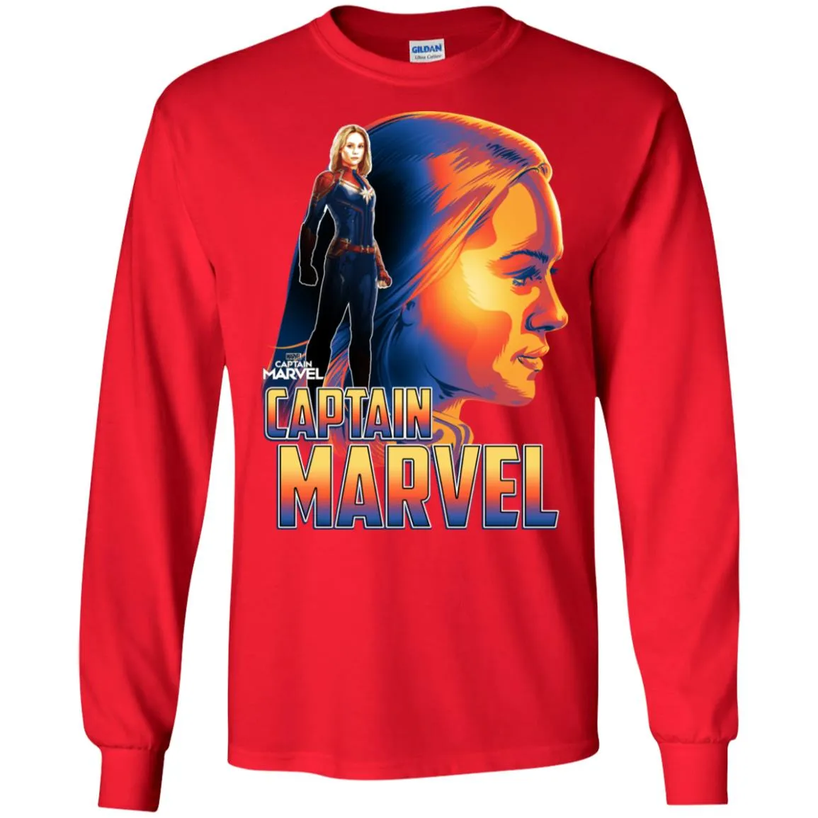 Captain Marvel Bold Sunset Portrait Men Long Sleeve Shirt