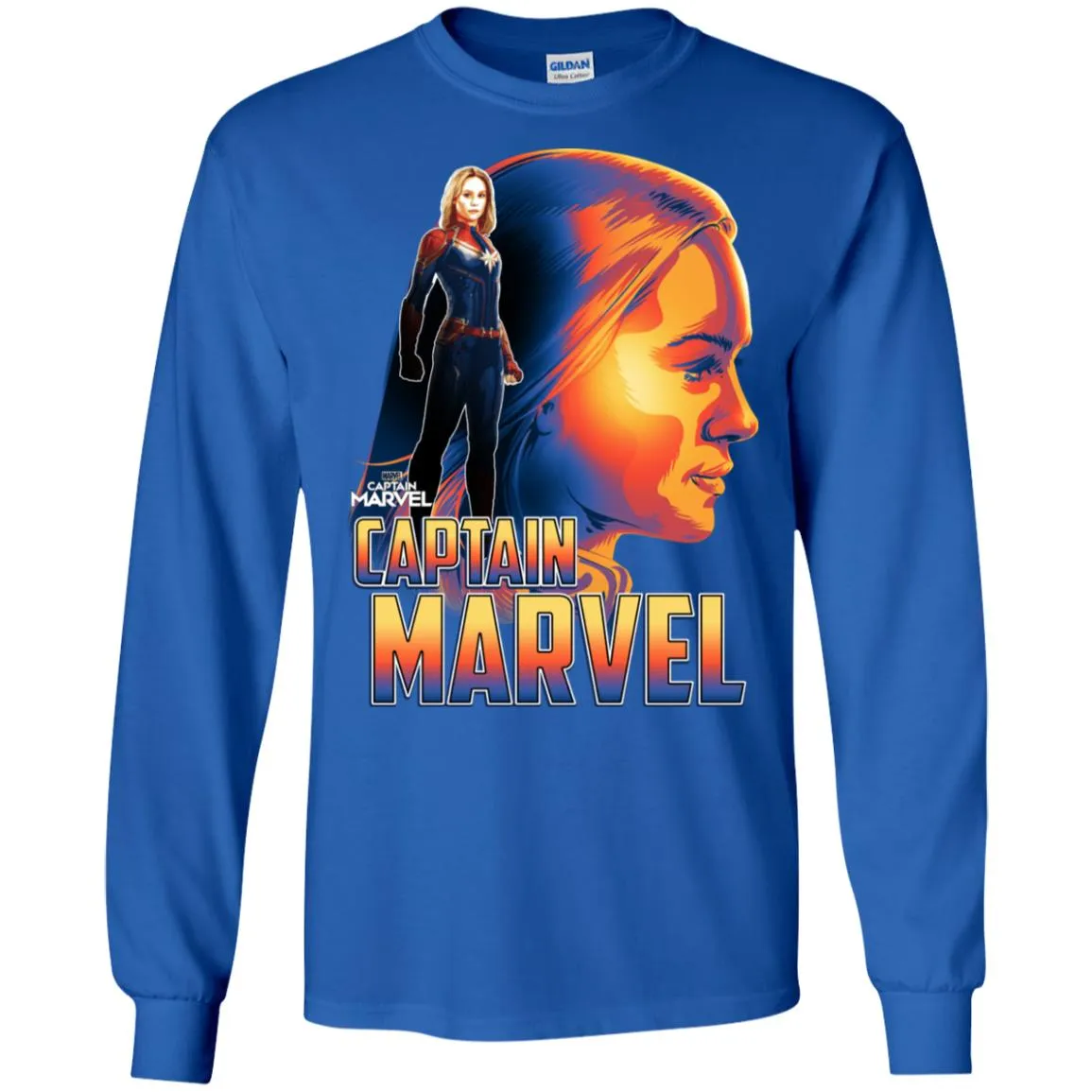 Captain Marvel Bold Sunset Portrait Men Long Sleeve Shirt