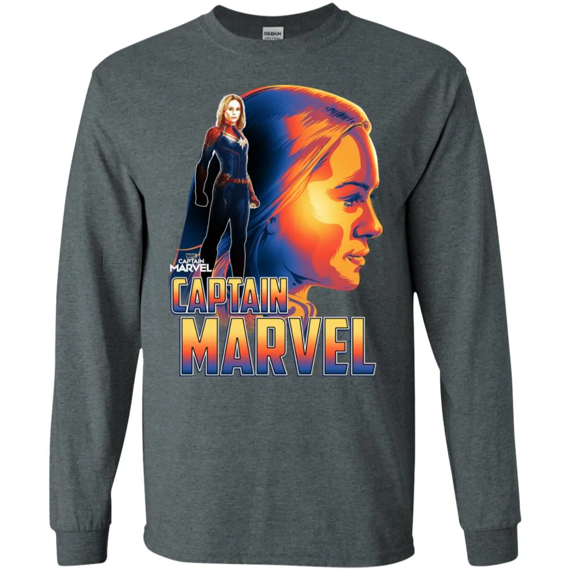 Captain Marvel Bold Sunset Portrait Men Long Sleeve Shirt