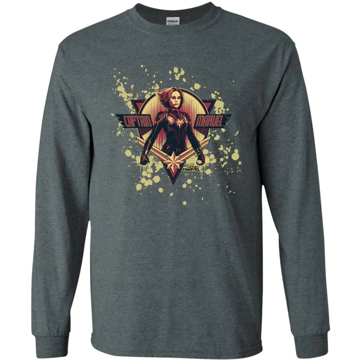 Captain Marvel Cracked Paint Splatter Logo Men Long Sleeve Shirt