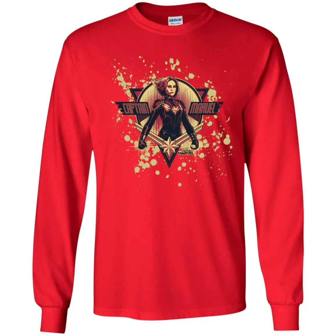 Captain Marvel Cracked Paint Splatter Logo Men Long Sleeve Shirt