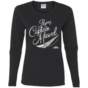 Captain Marvel Paging Distressed Cursive Women Long Sleeve Shirt