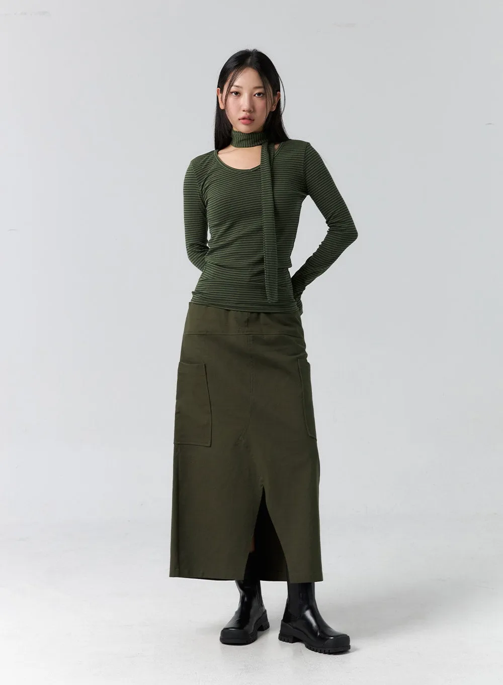 Cargo Slit Maxi Skirt CS305