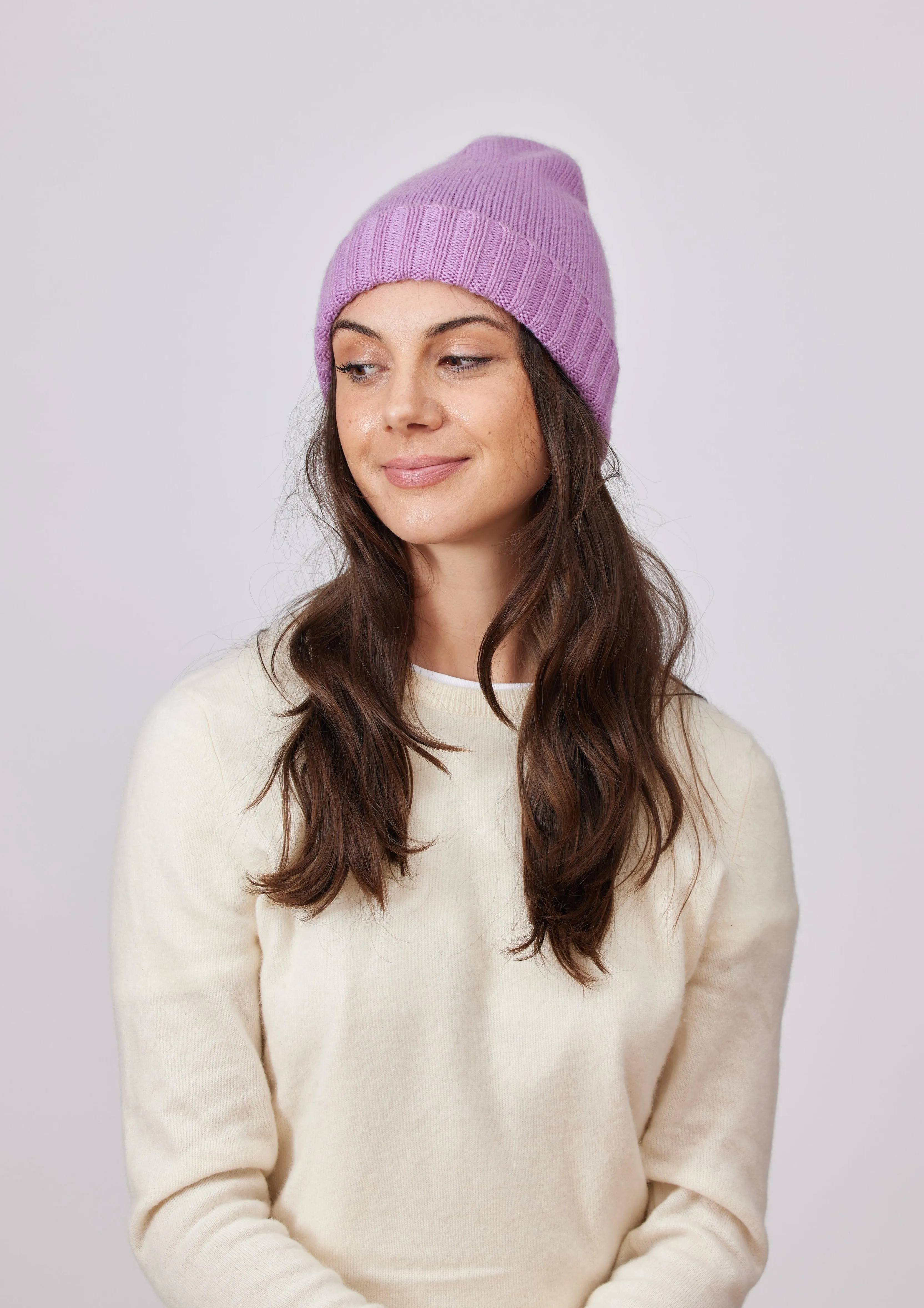 Cashmere Slouchy Cuff Beanie- Lilac