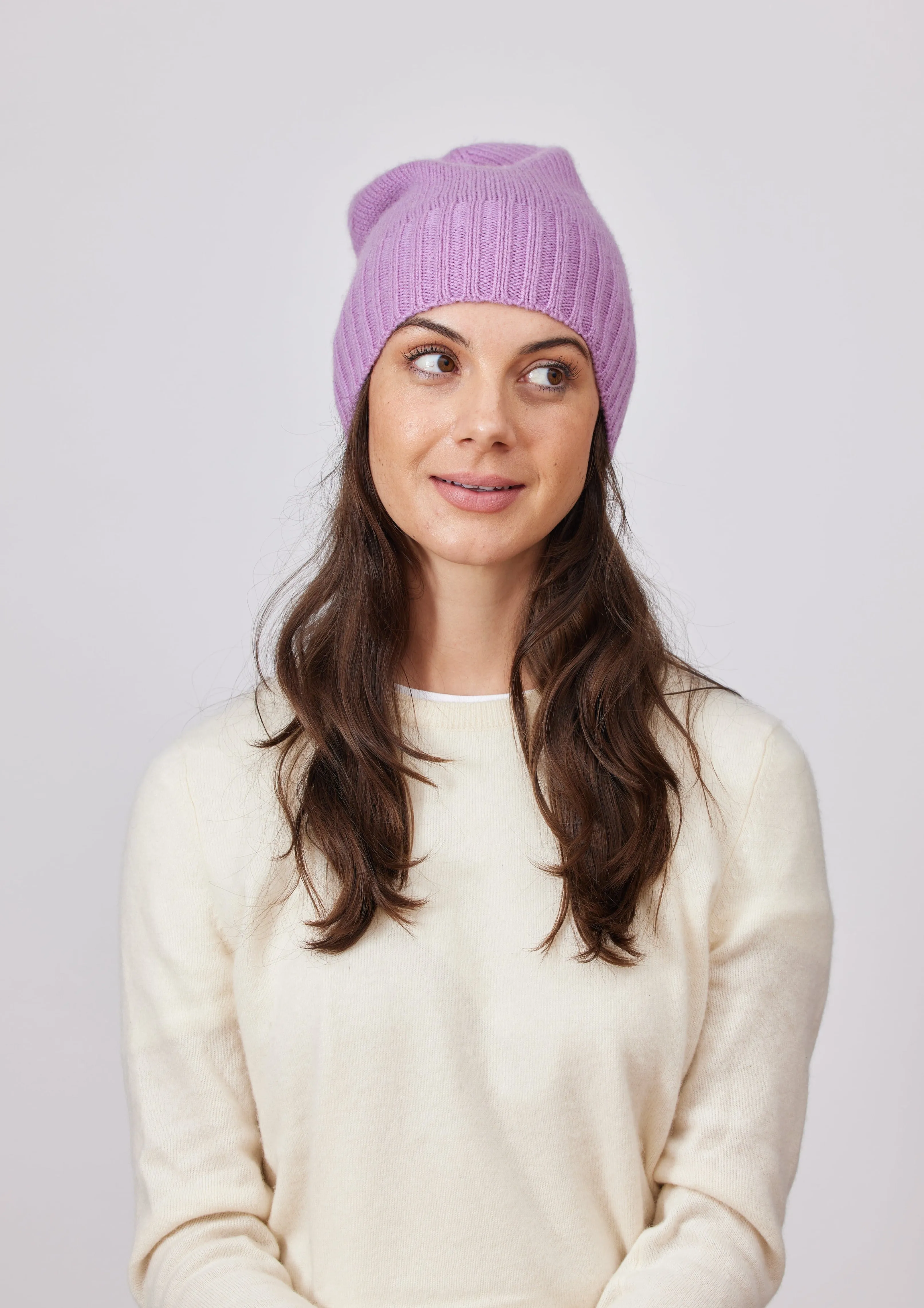 Cashmere Slouchy Cuff Beanie- Lilac