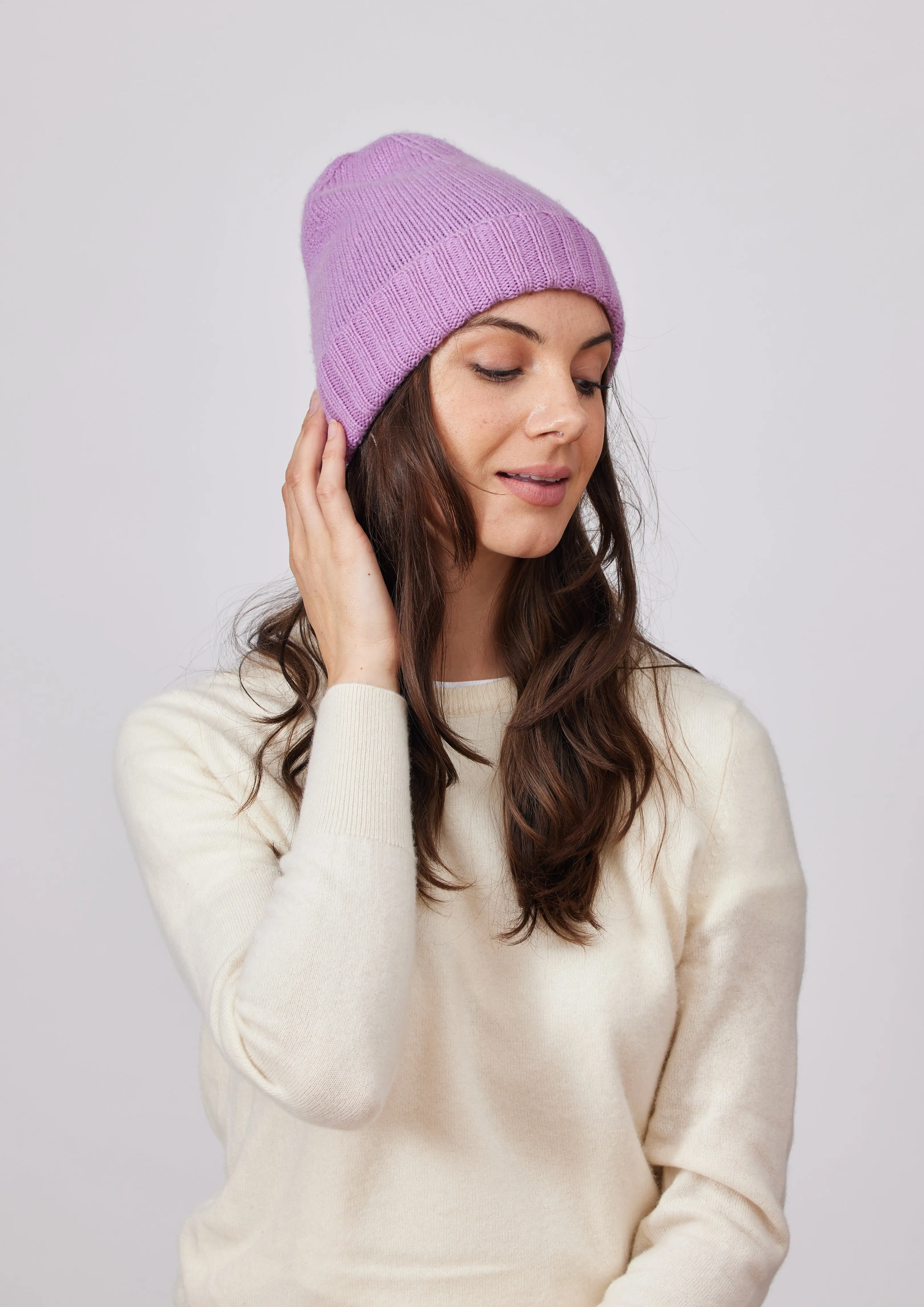 Cashmere Slouchy Cuff Beanie- Lilac