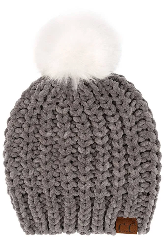 C.C Soft Chenille Chunky Yarn Beanie Hat & Gloves