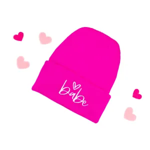 Child Beanie - Babe (Heart Above) - Hot Pink w/ White