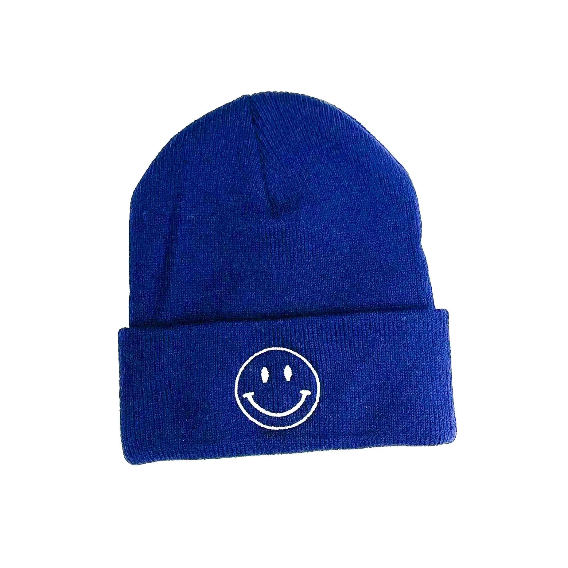 Child Beanie - Smiley Face - Navy w/ White