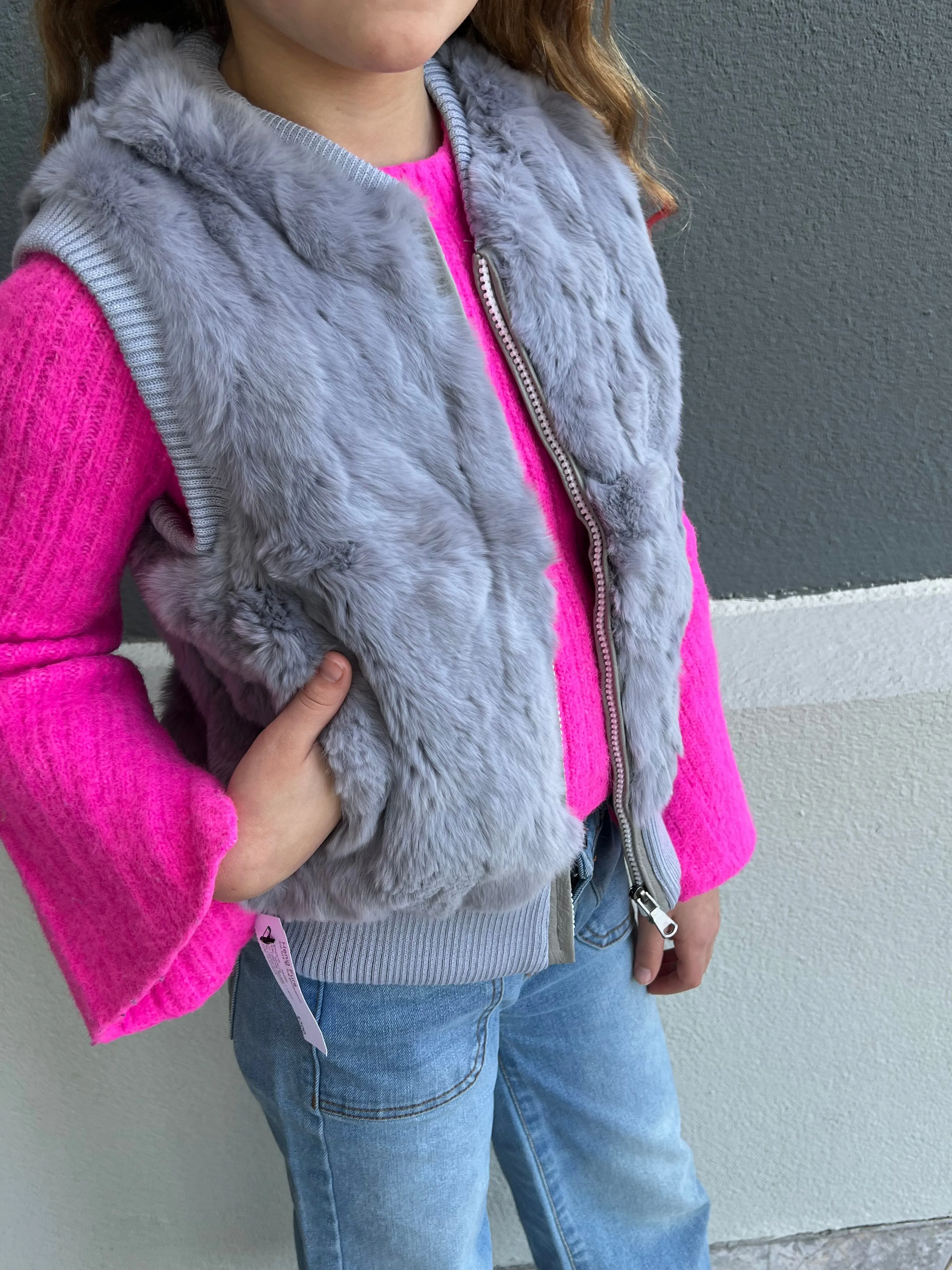 Children's Grey Rabbit Fur Vest