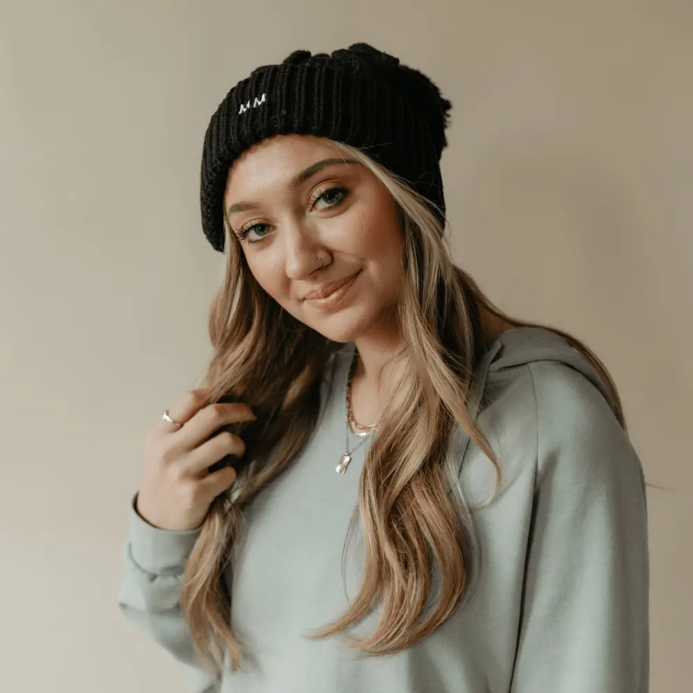 Chunky Twist Cuffed Beanie - Black