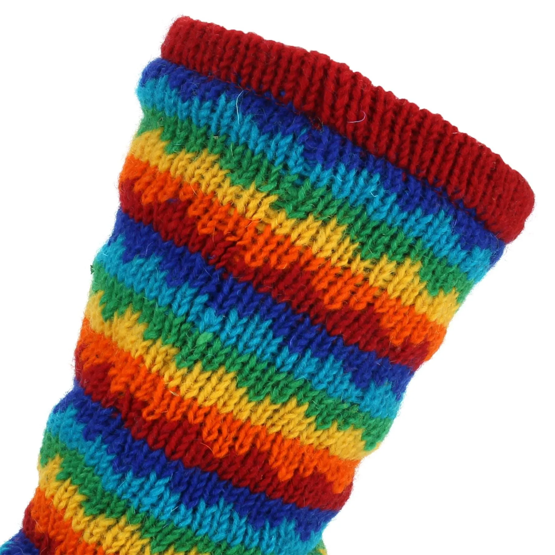 Chunky Wool Knit Leg Warmers - Rainbow Zig Zag