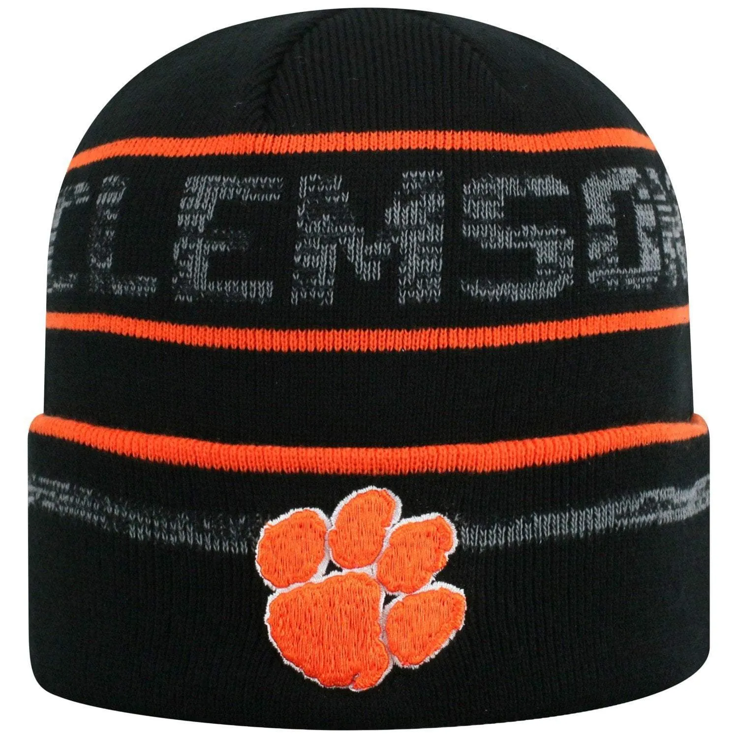 Clemson Tigers TOW Black Striped "Effect" Style Cuffed Knit Beanie Cap