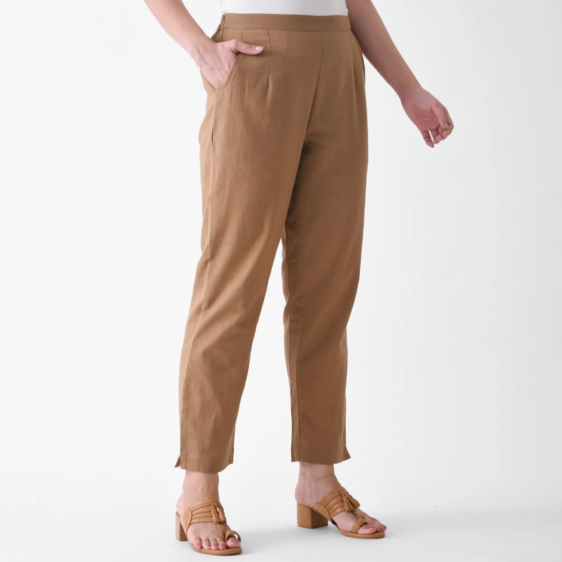 Coffee Brown Cotton AMPM Pants