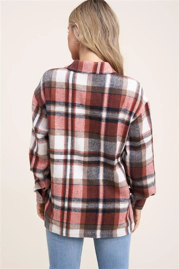 Collared snap button double-chest pocket plaid overshirt jacket (shacket)