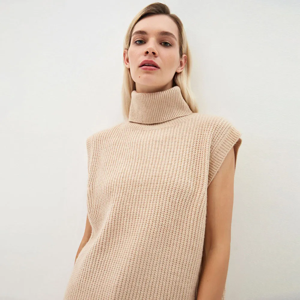 Comfy Oversized Turtleneck Pullover Brioche Knit Sweater Vest