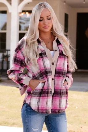 Contrast Trim Plaid Shacket