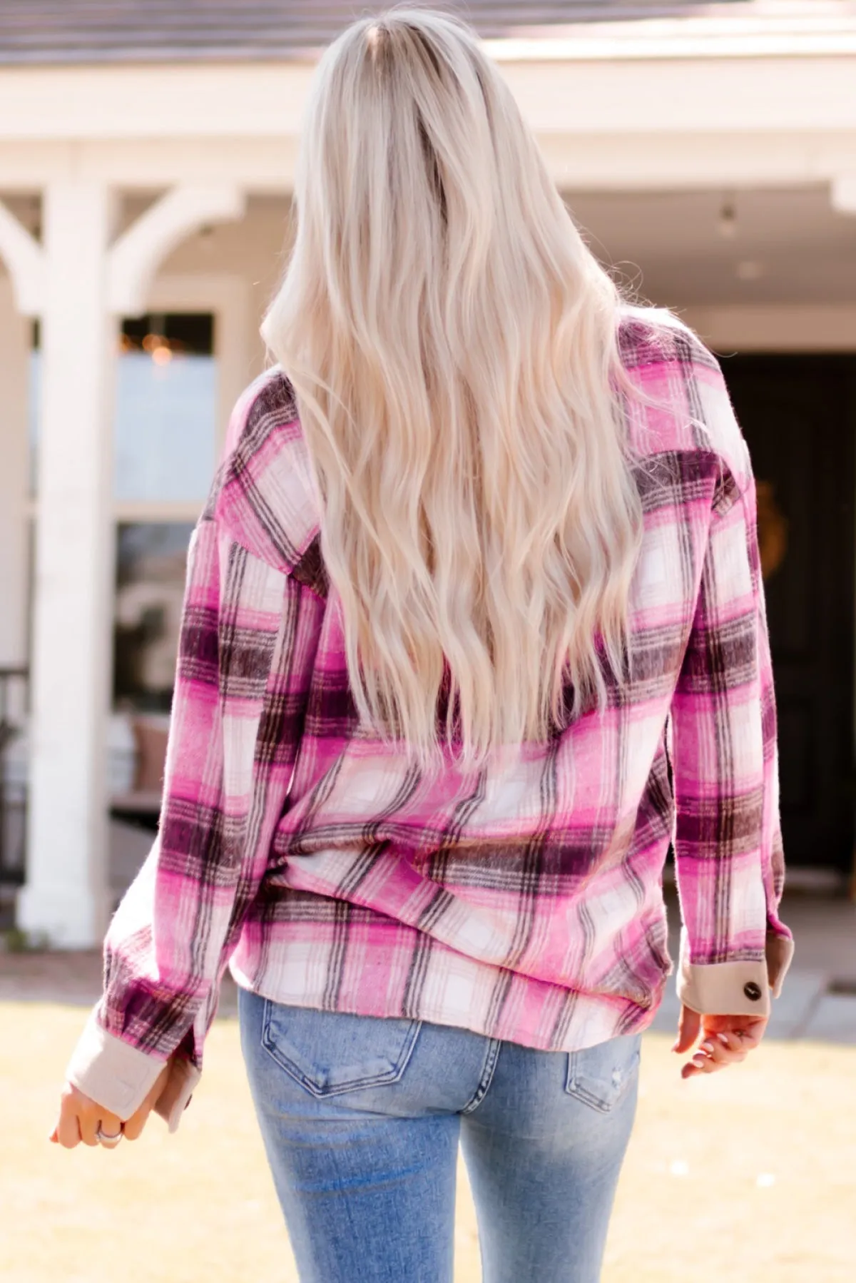 Contrast Trim Plaid Shacket