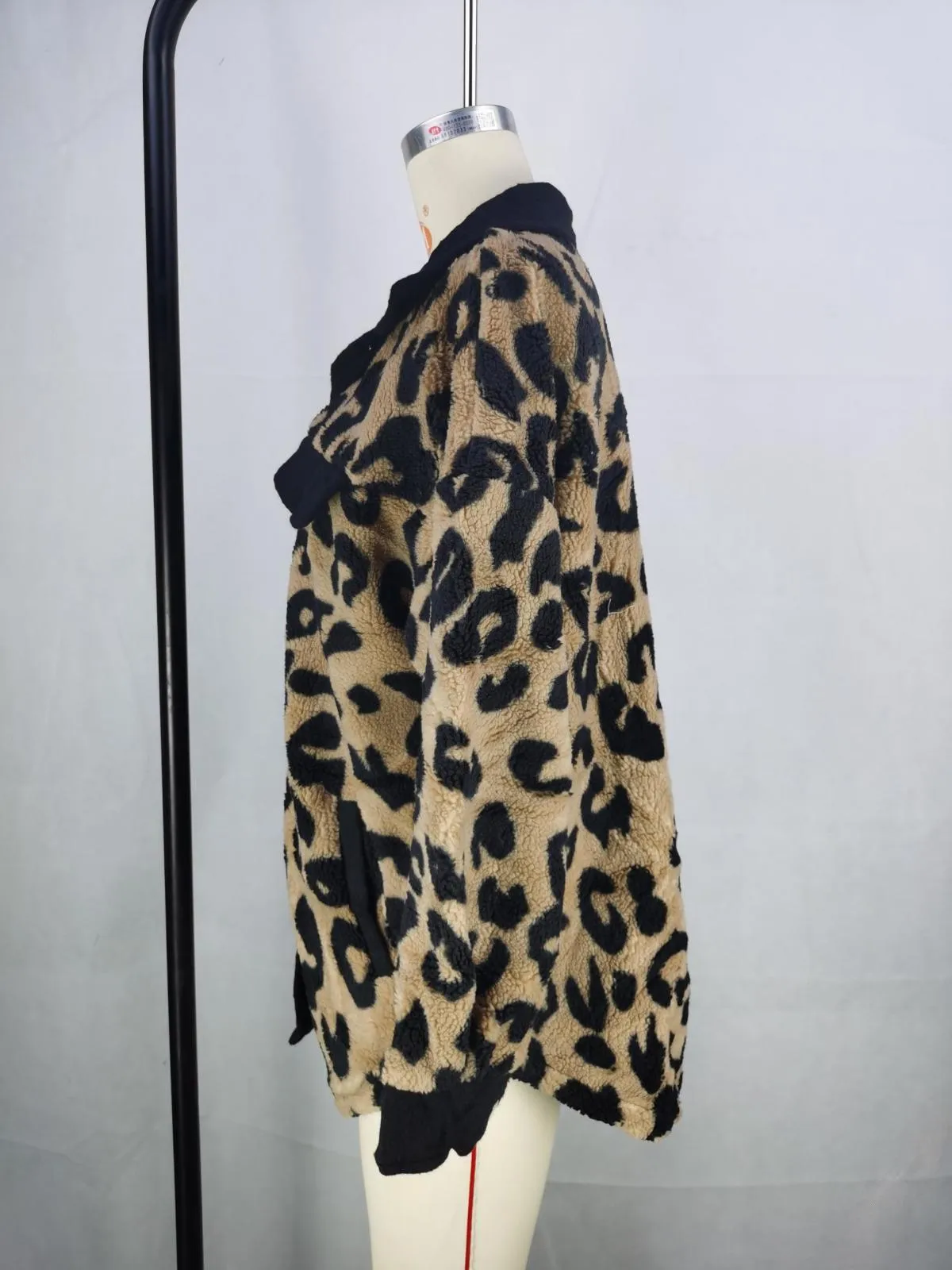 Contrast Trimmed Leopard Teddy Shacket