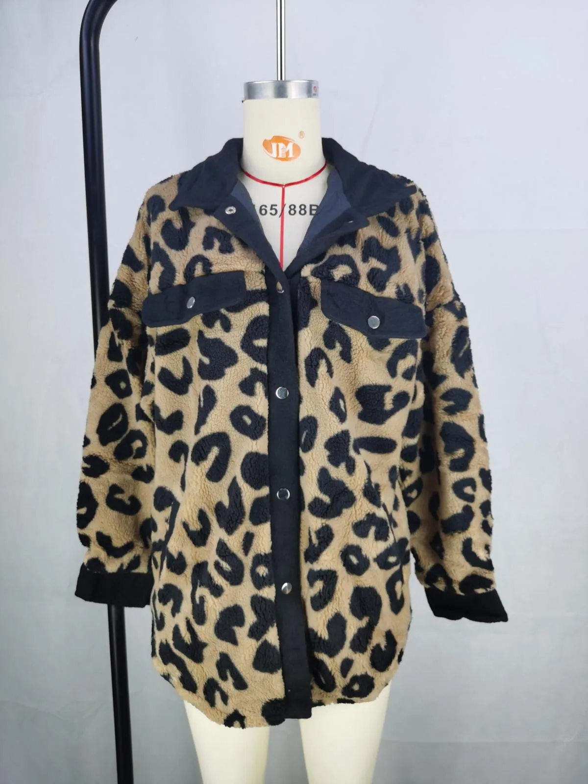 Contrast Trimmed Leopard Teddy Shacket