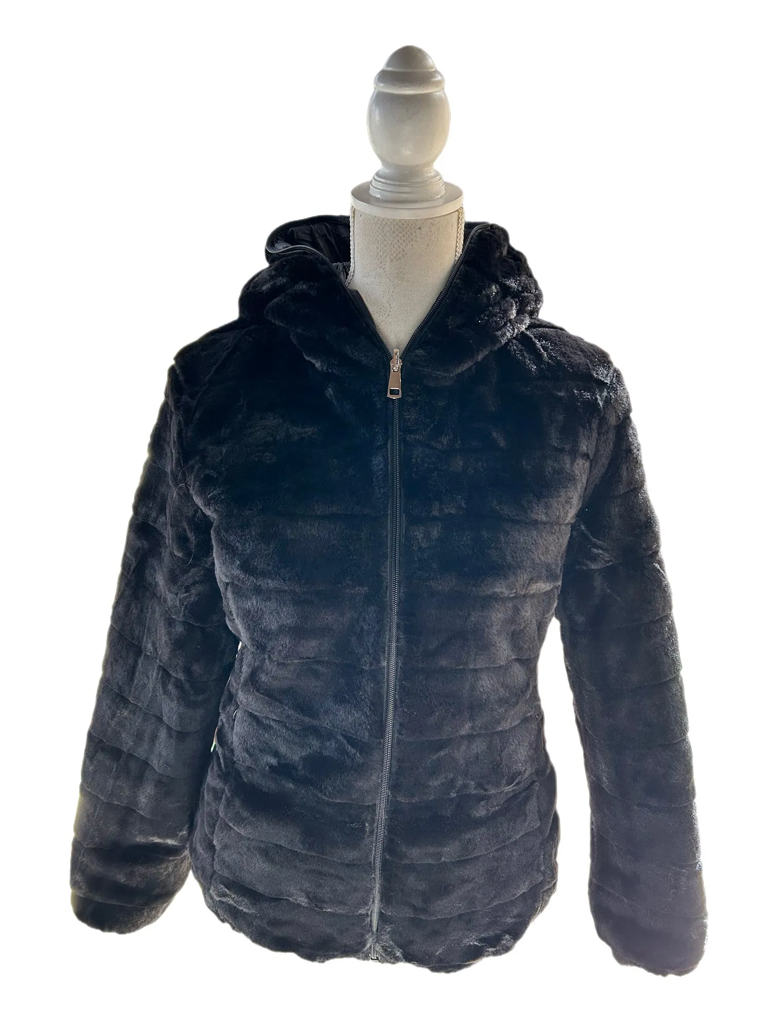 Convertible Black Puffer Fur Jacket