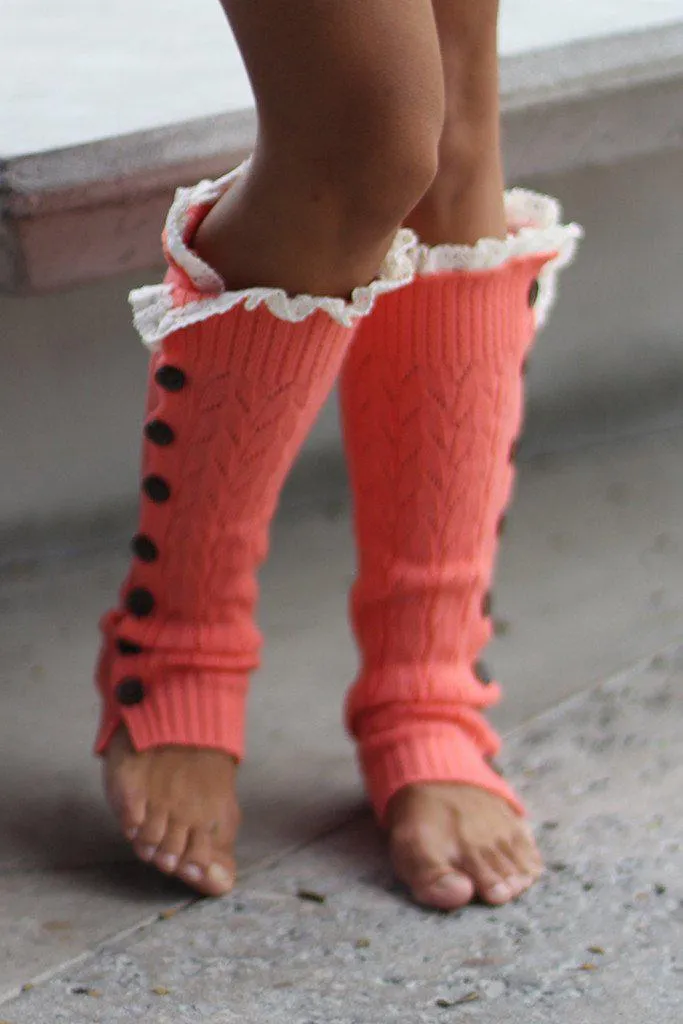 Coral Button Down Knit Leg Warmers