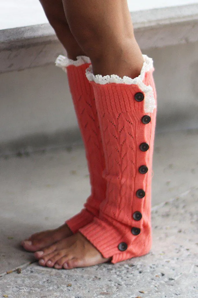 Coral Button Down Knit Leg Warmers