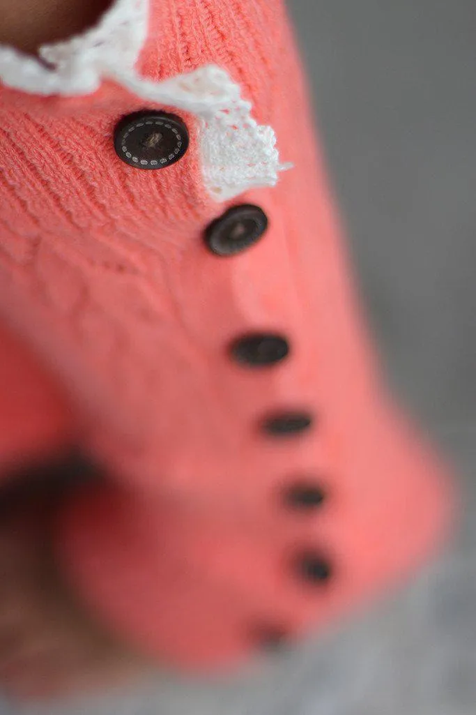 Coral Button Down Knit Leg Warmers