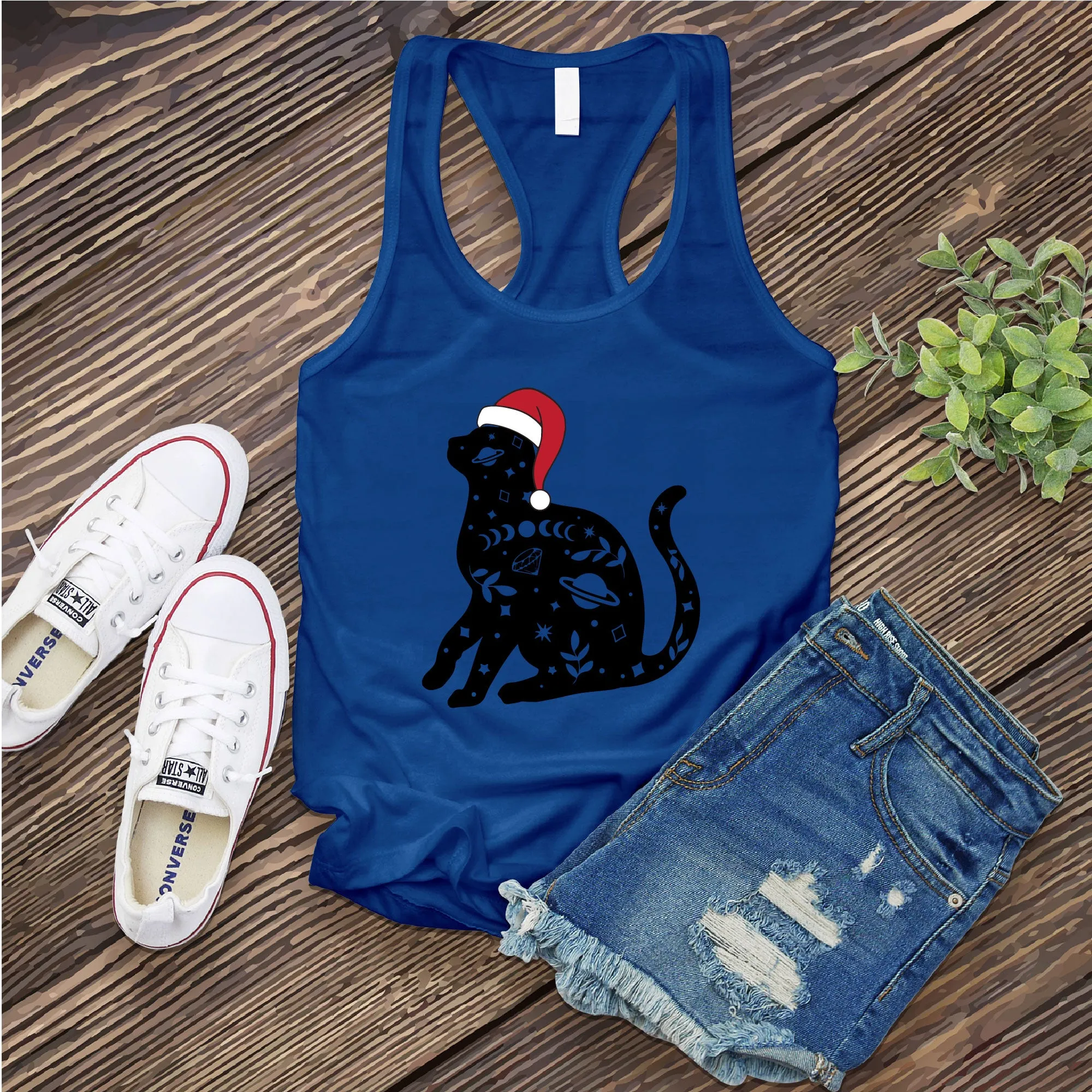 Cosmic Santa Hat Cat Women's Tank Top