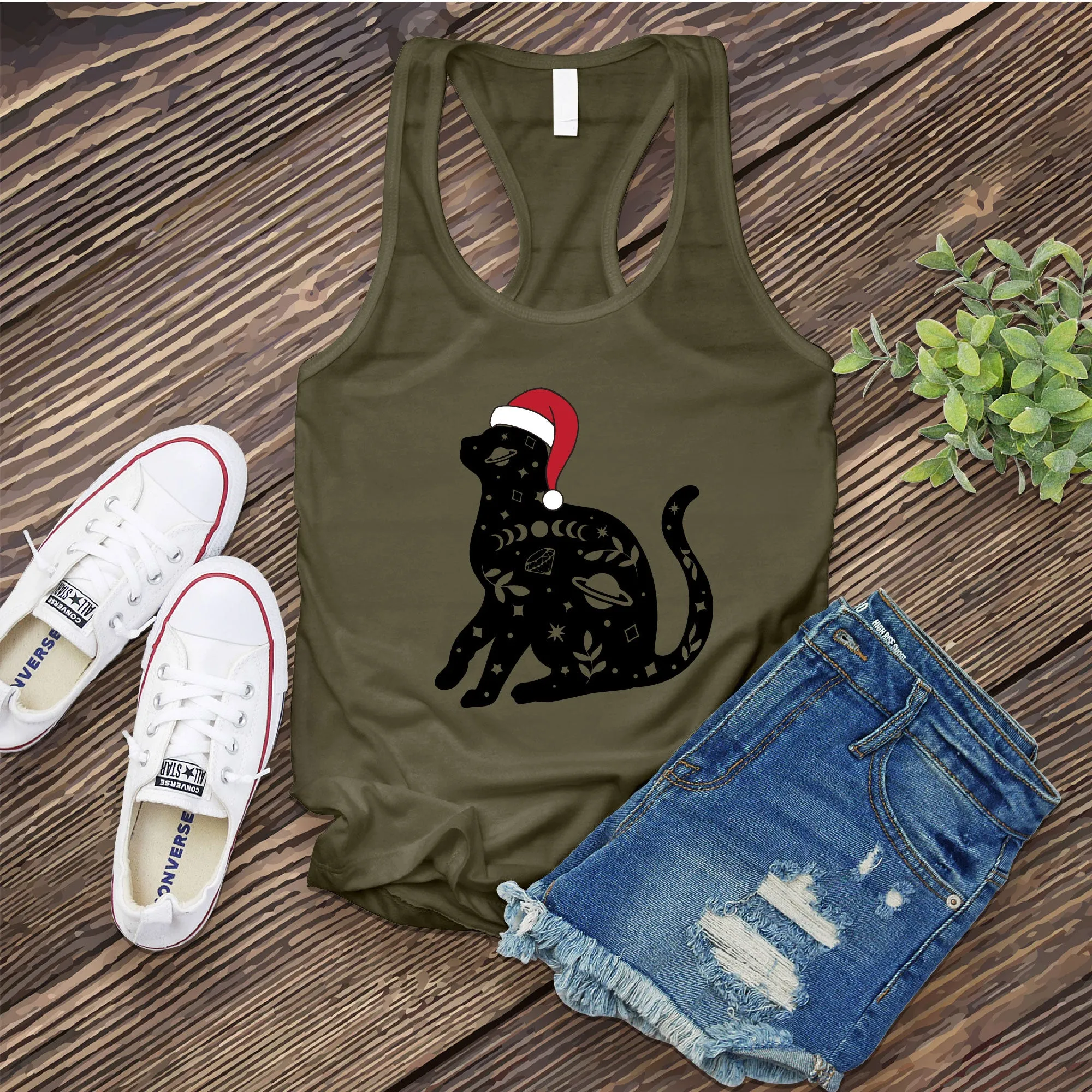 Cosmic Santa Hat Cat Women's Tank Top