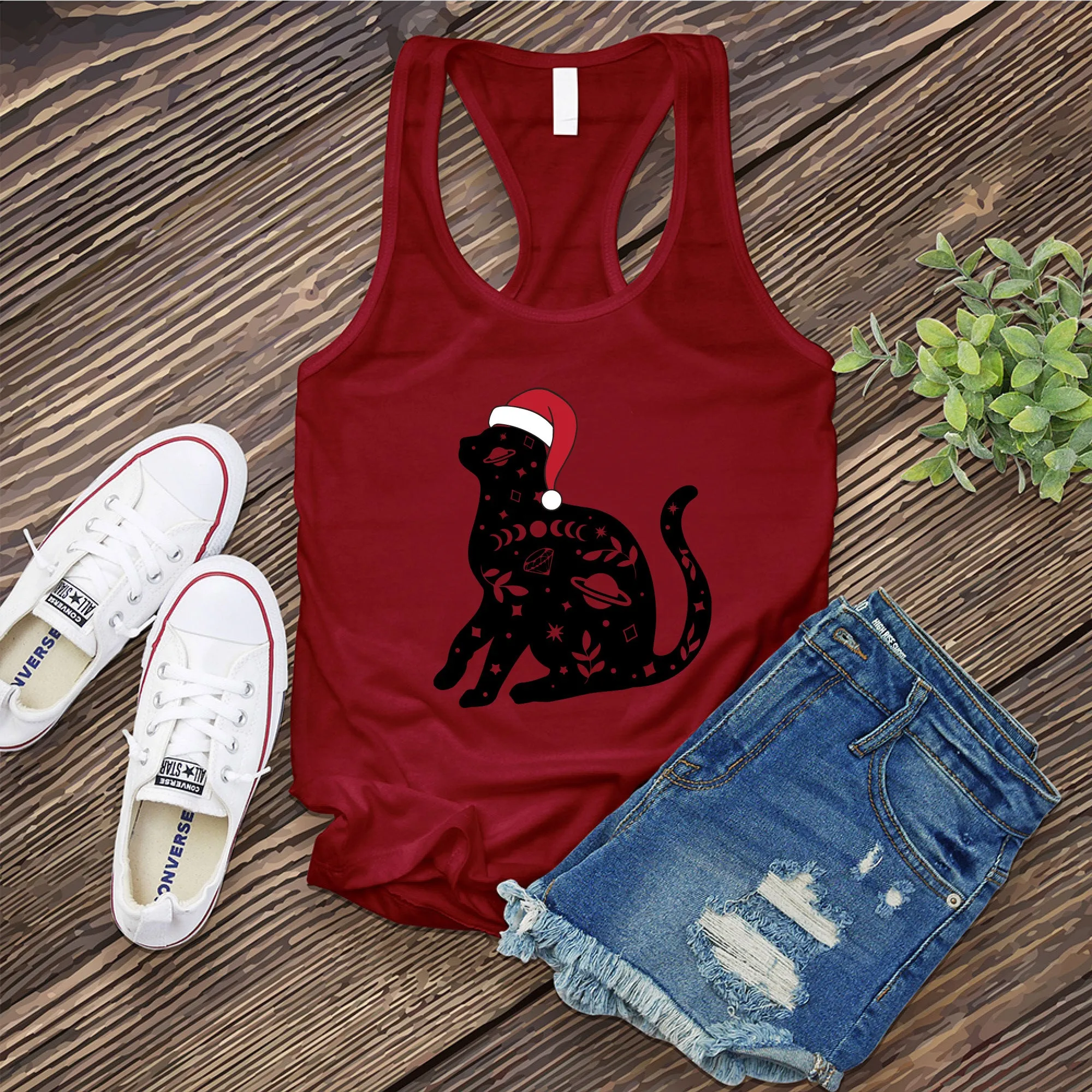 Cosmic Santa Hat Cat Women's Tank Top