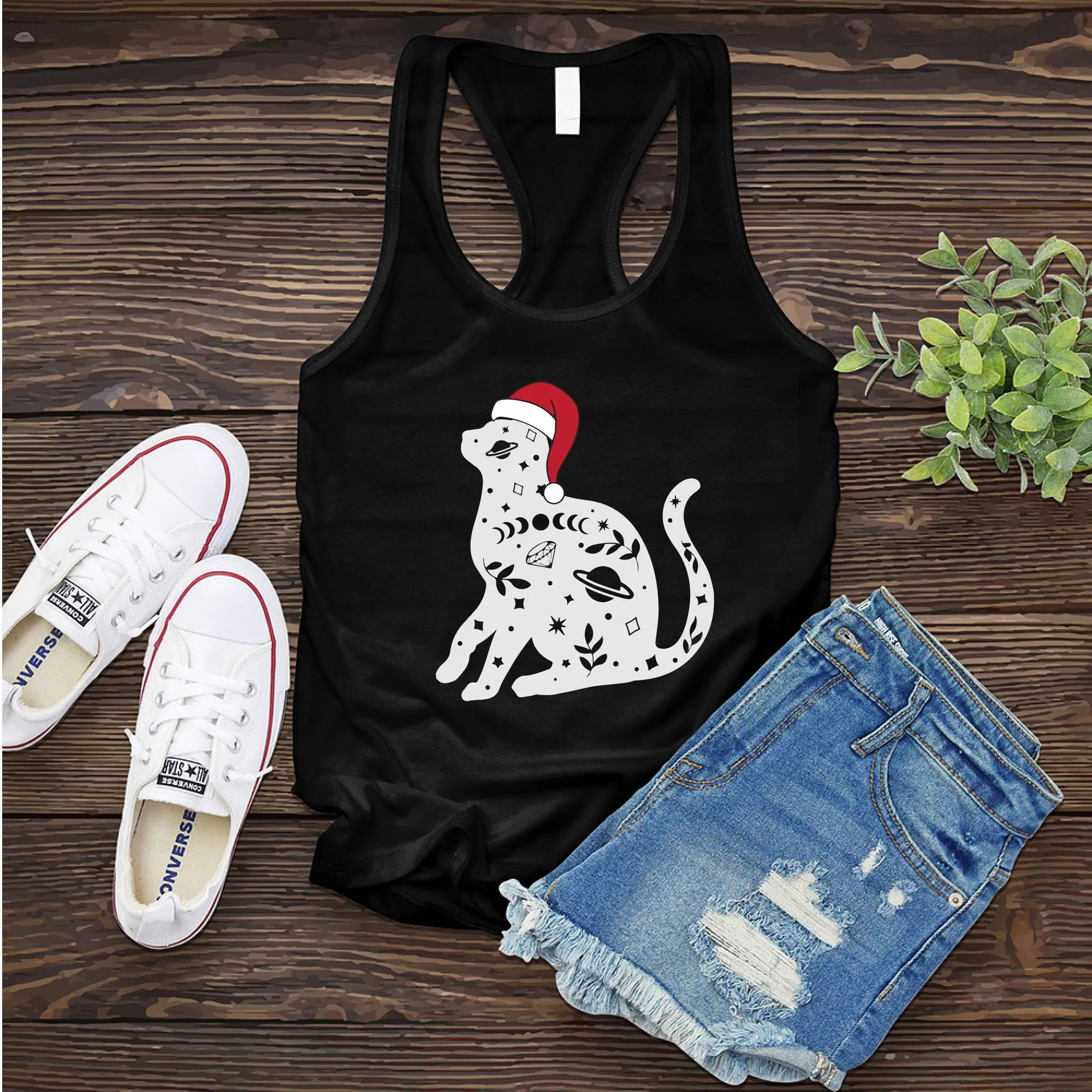 Cosmic Santa Hat Cat Women's Tank Top