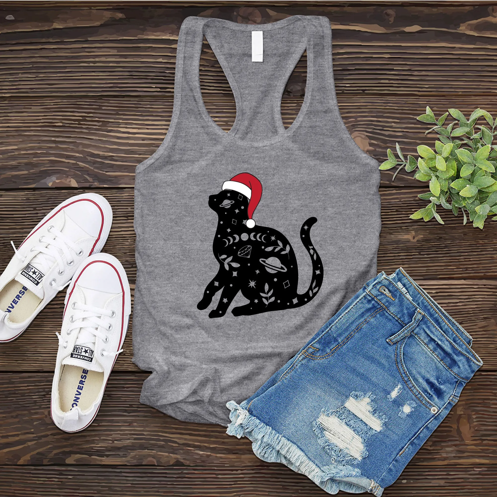 Cosmic Santa Hat Cat Women's Tank Top