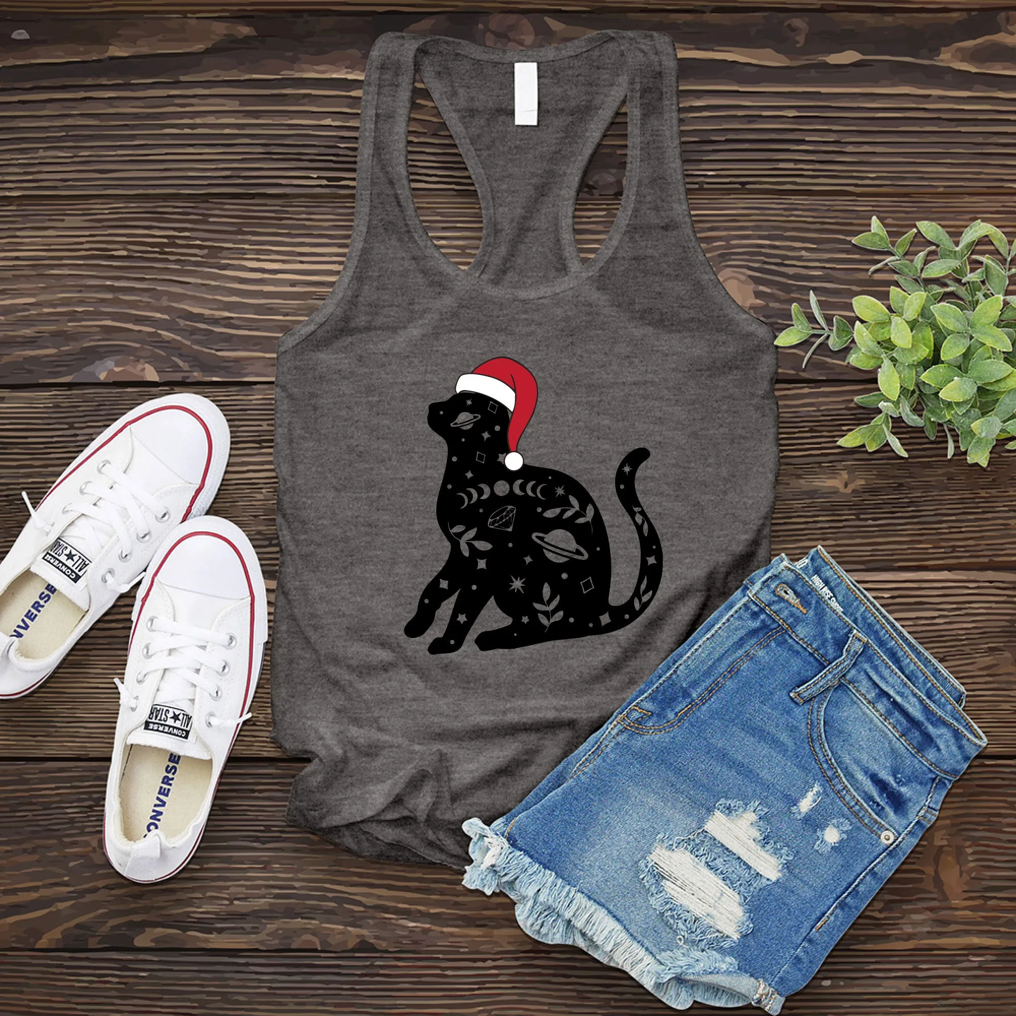 Cosmic Santa Hat Cat Women's Tank Top