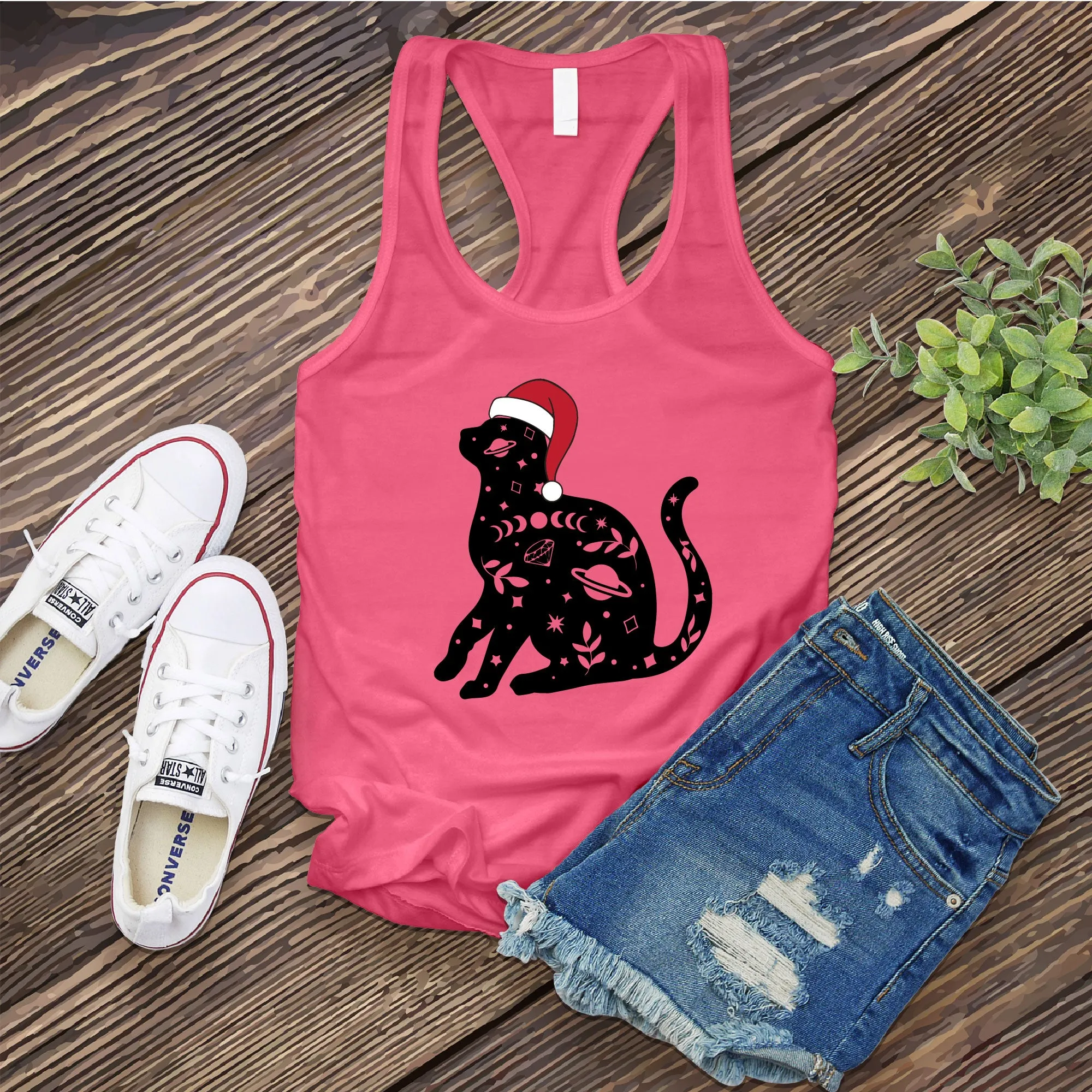 Cosmic Santa Hat Cat Women's Tank Top