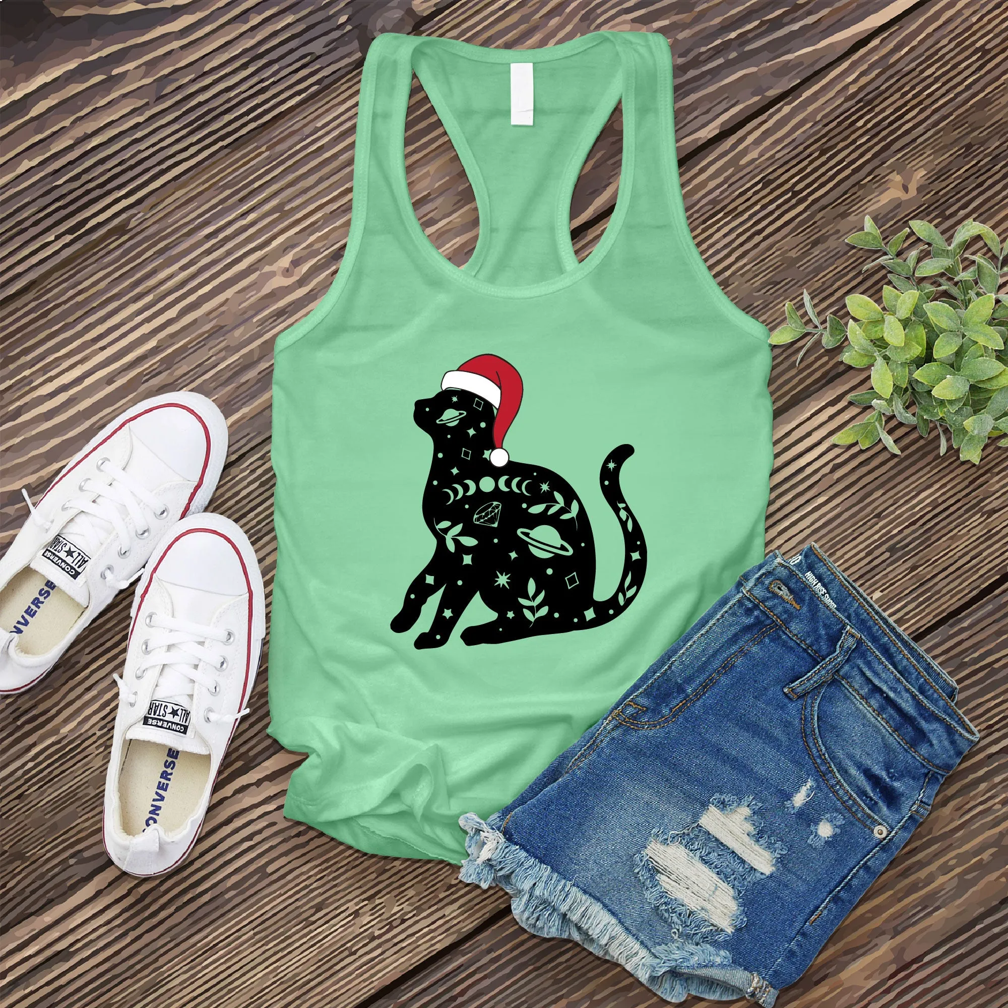 Cosmic Santa Hat Cat Women's Tank Top