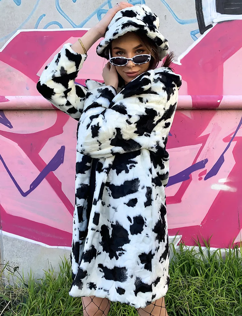 COW PRINT FAUX FUR JACKET • READY TO SHIP •