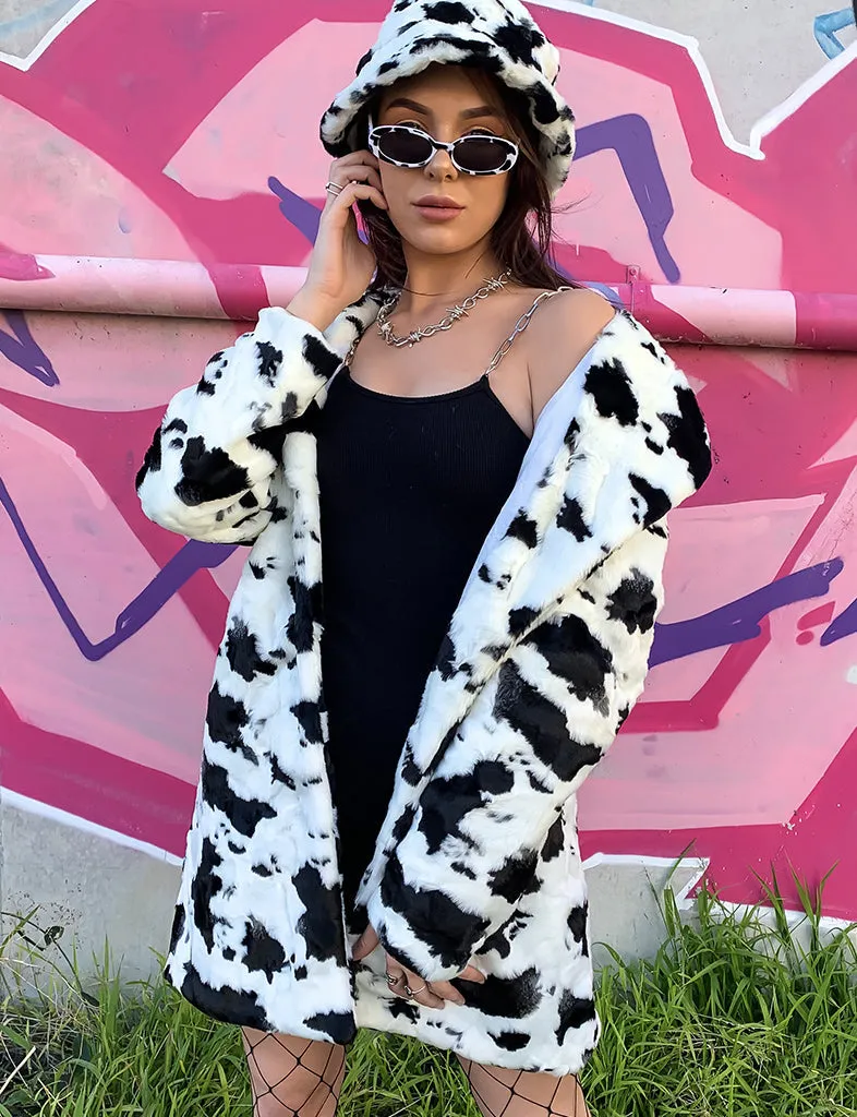 COW PRINT FAUX FUR JACKET • READY TO SHIP •