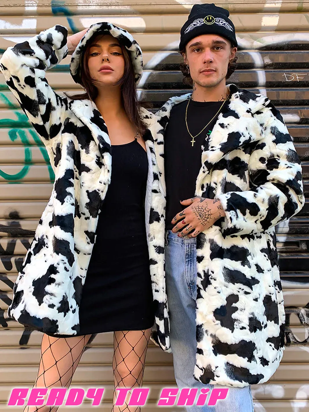 COW PRINT FAUX FUR JACKET • READY TO SHIP •