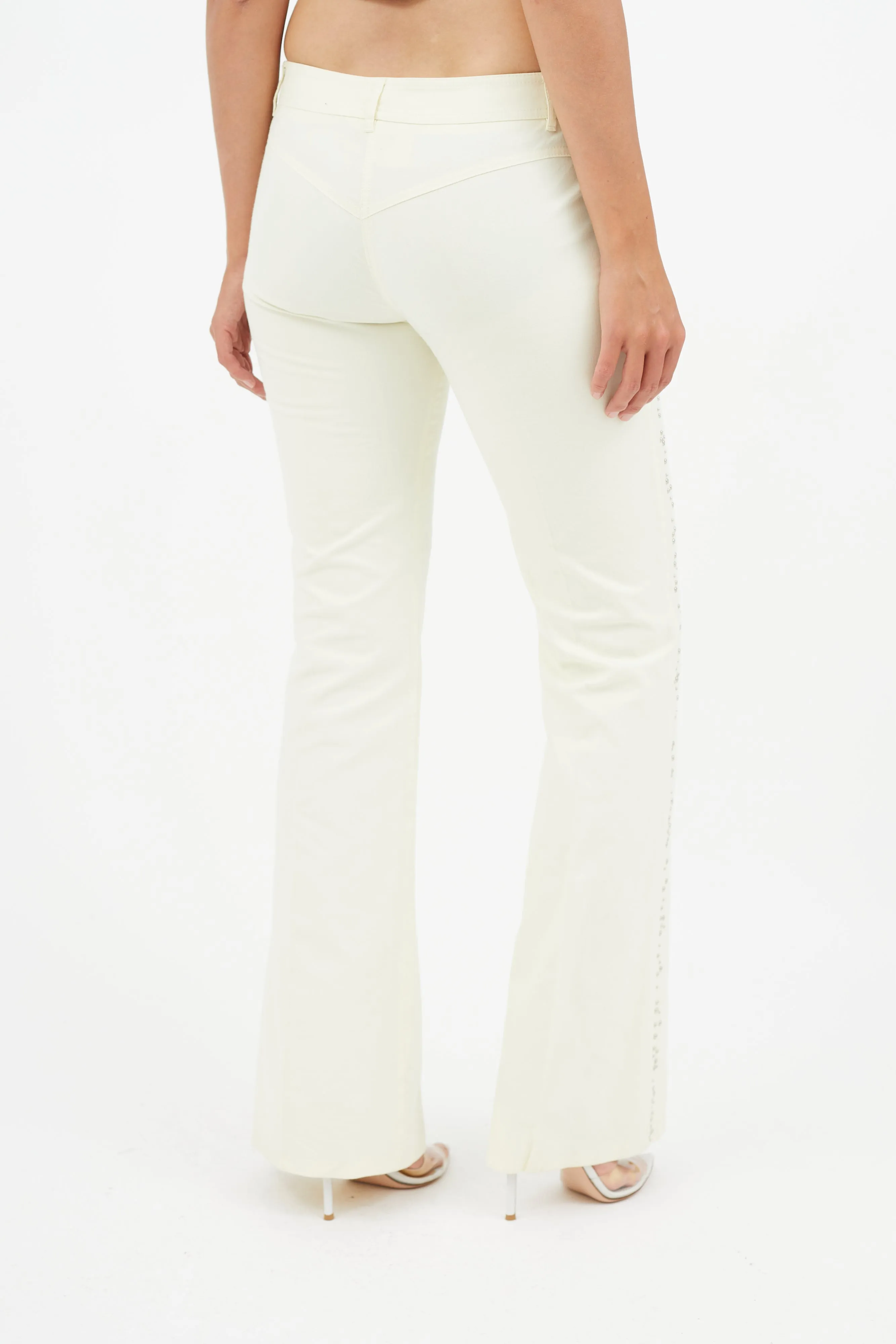 Cream Studded Flare Trouser