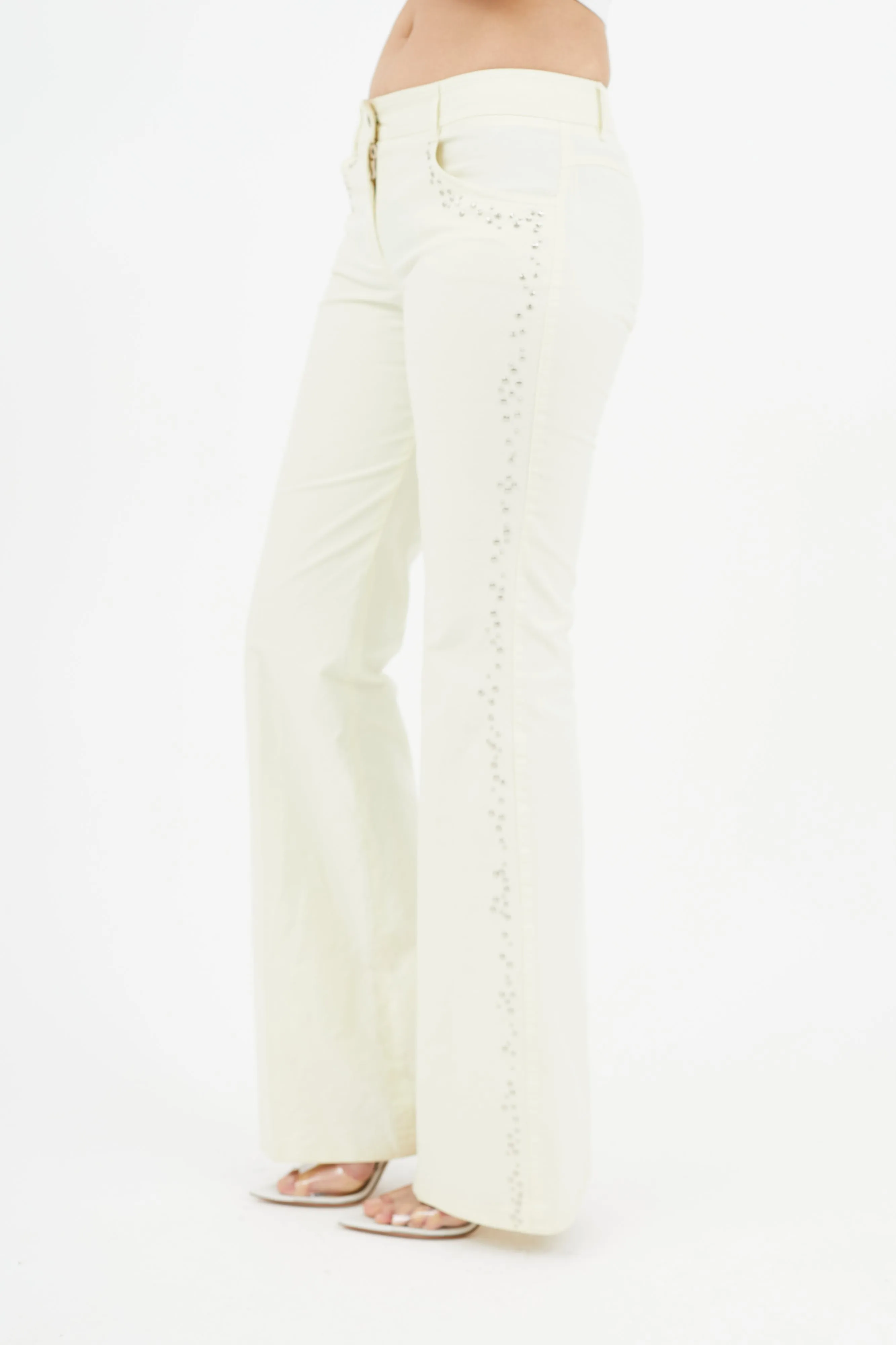 Cream Studded Flare Trouser