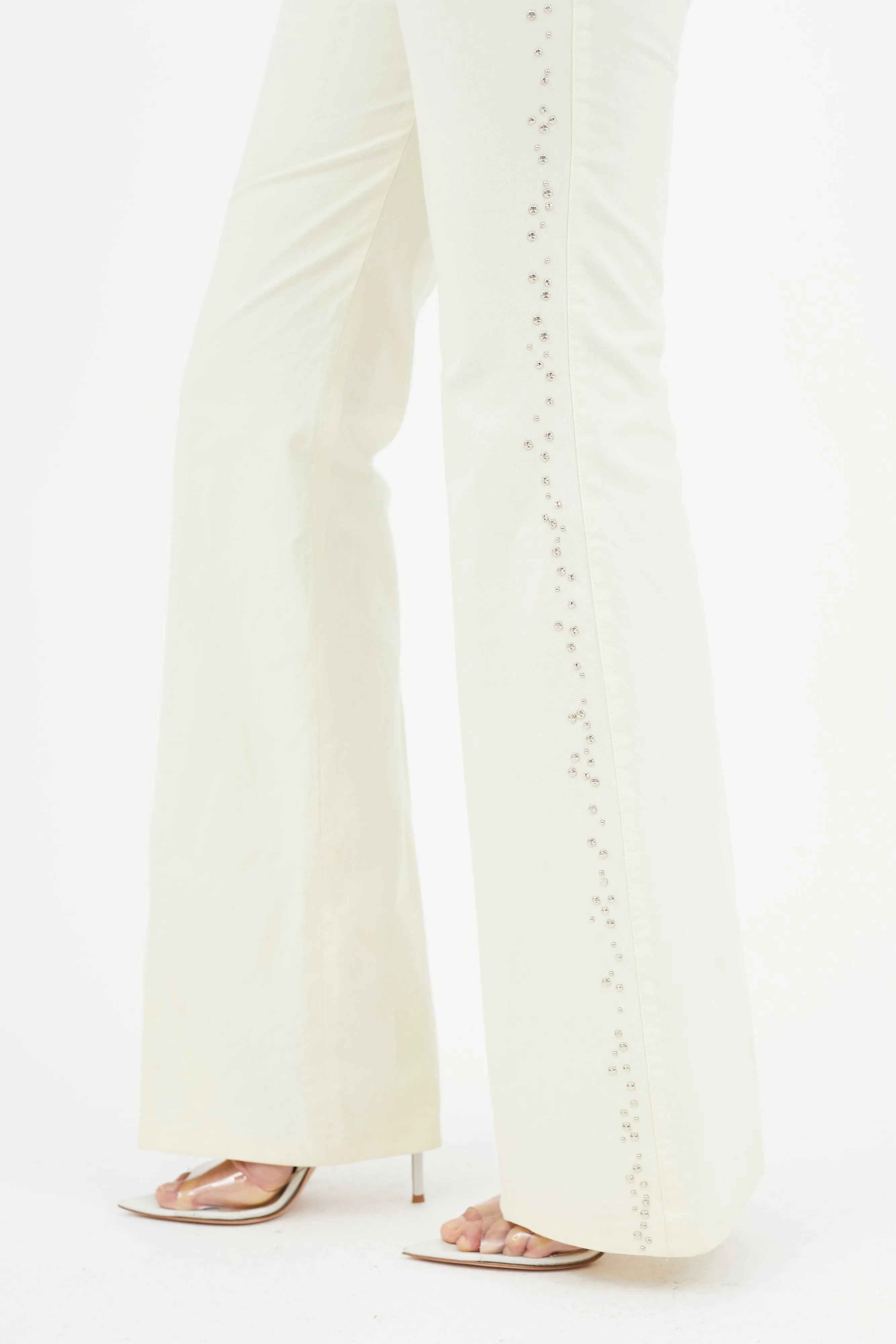 Cream Studded Flare Trouser