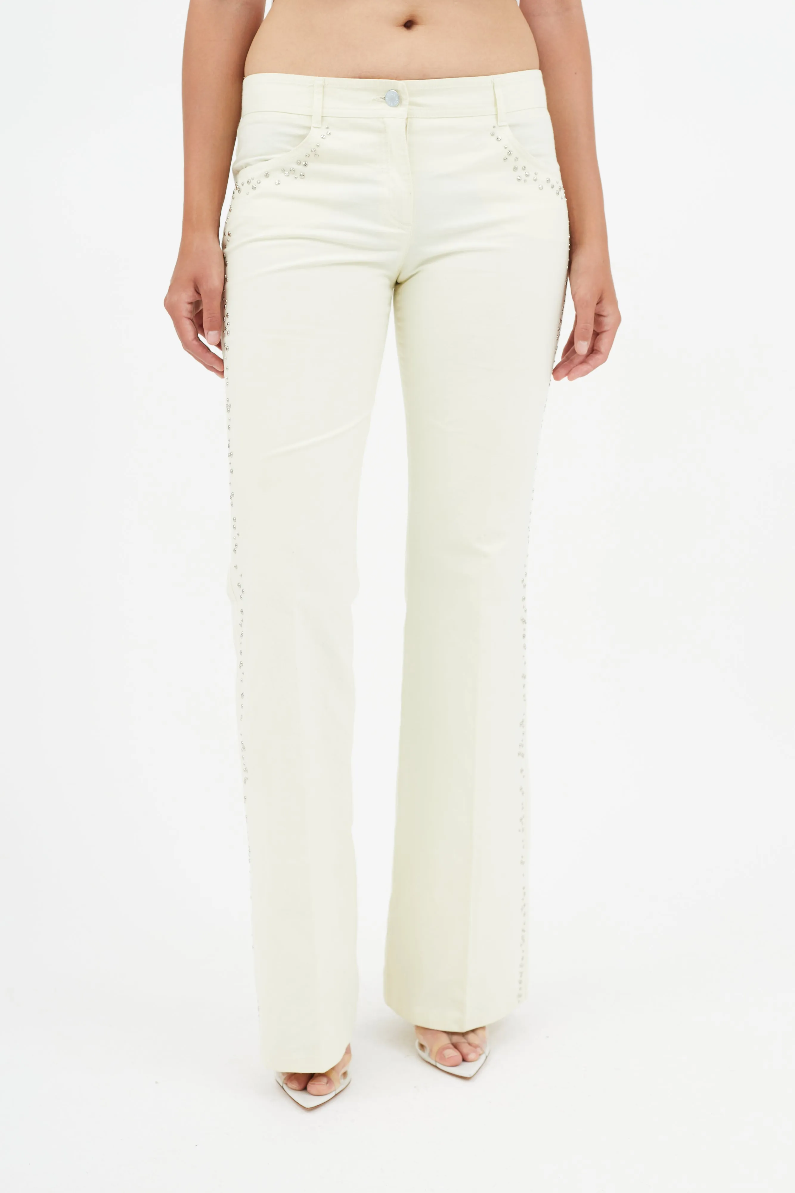 Cream Studded Flare Trouser