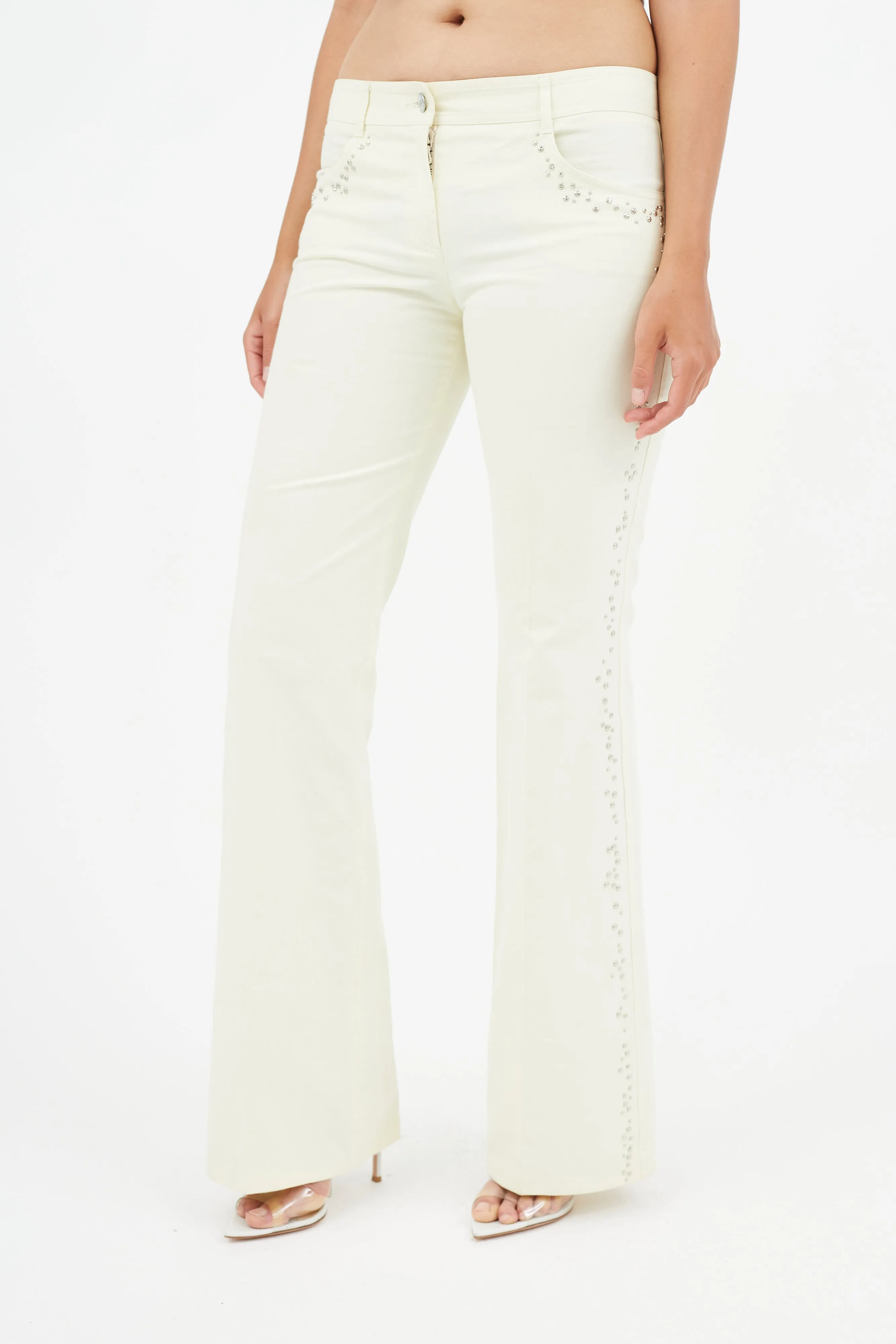 Cream Studded Flare Trouser