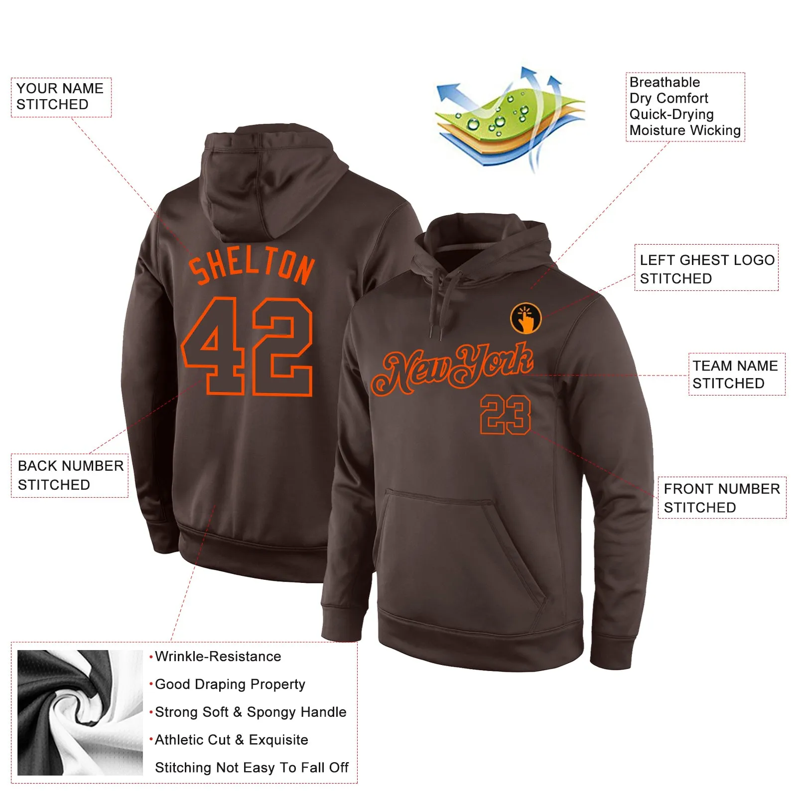 Custom Stitched Brown Brown-Orange Sports Pullover Sweatshirt Hoodie