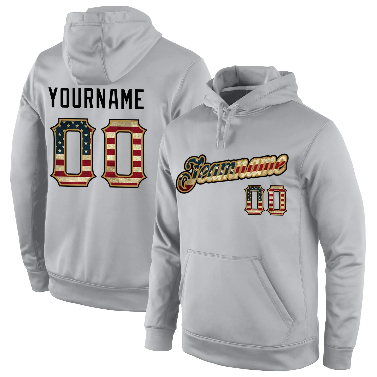 Custom Stitched Gray Vintage USA Flag-Old Gold Sports Pullover Sweatshirt Hoodie